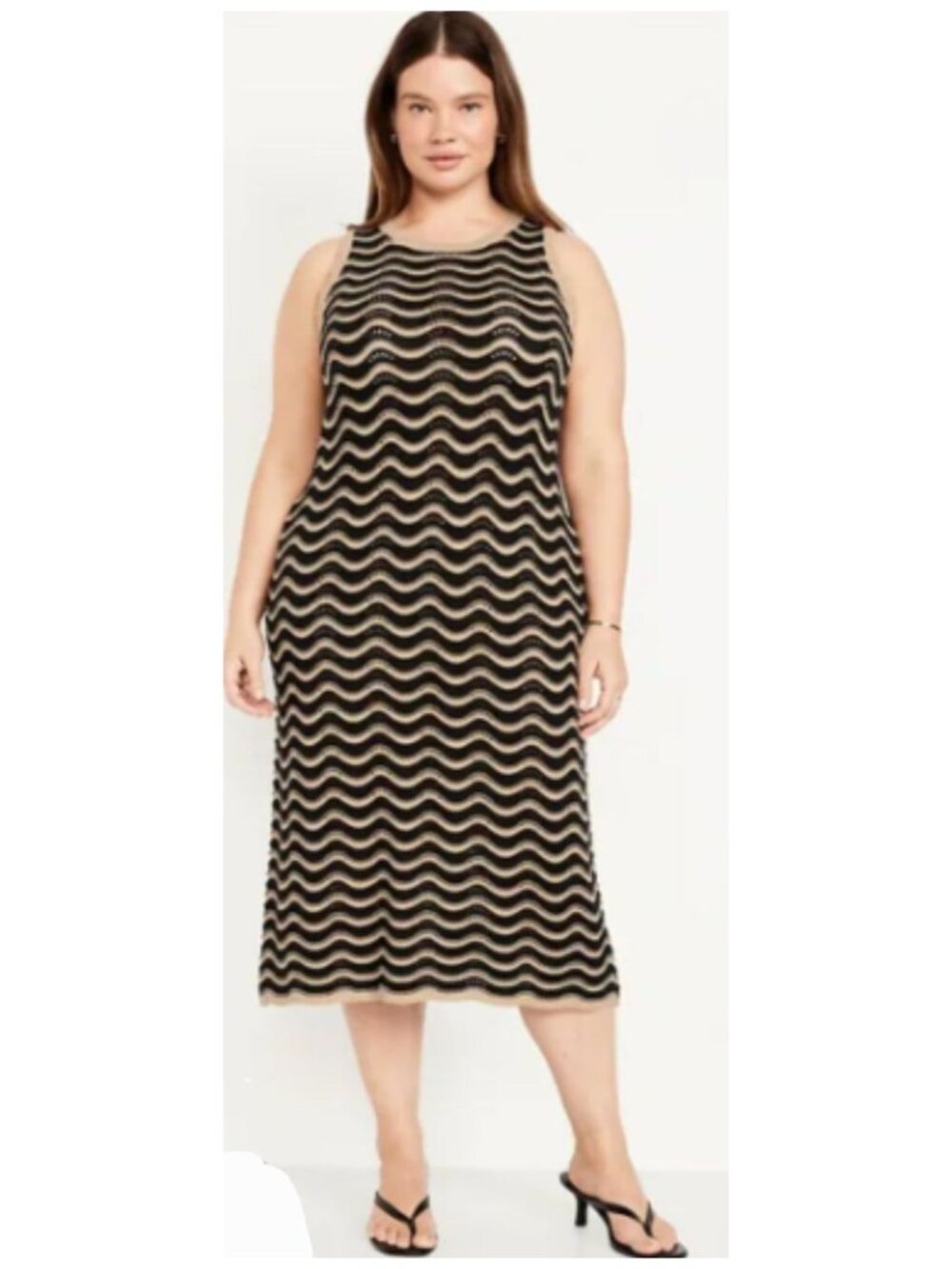 New Old Navy 3X Sleeveles Crochet Midi Dress Black Tan Zigzag Pointelle Cover Up